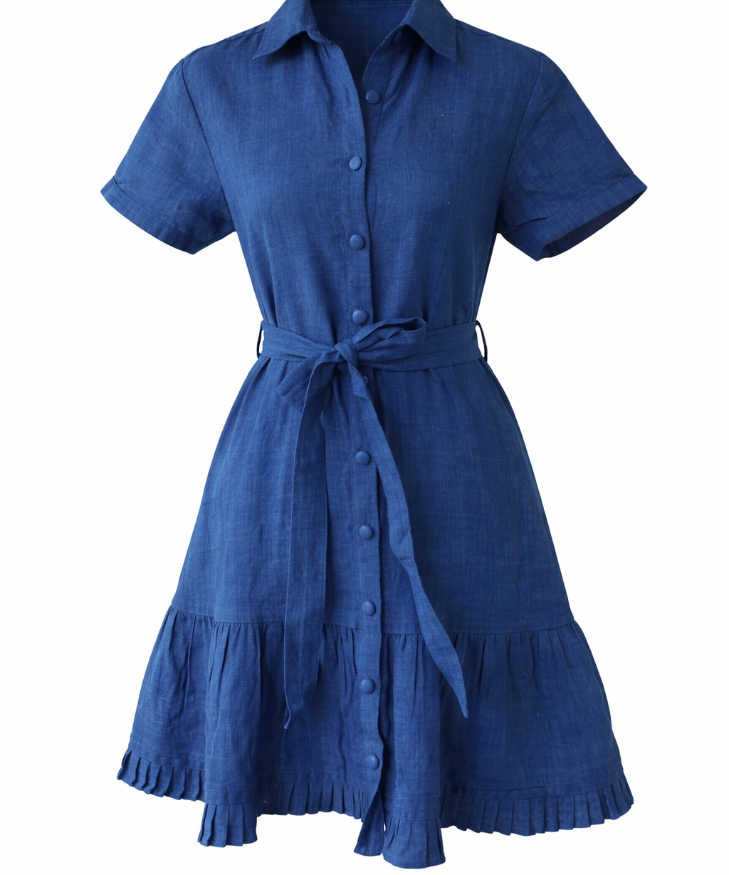Lightweight cotton shirt dress with tiered hem