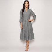 Handwoven cotton midi dress with mandarin collar