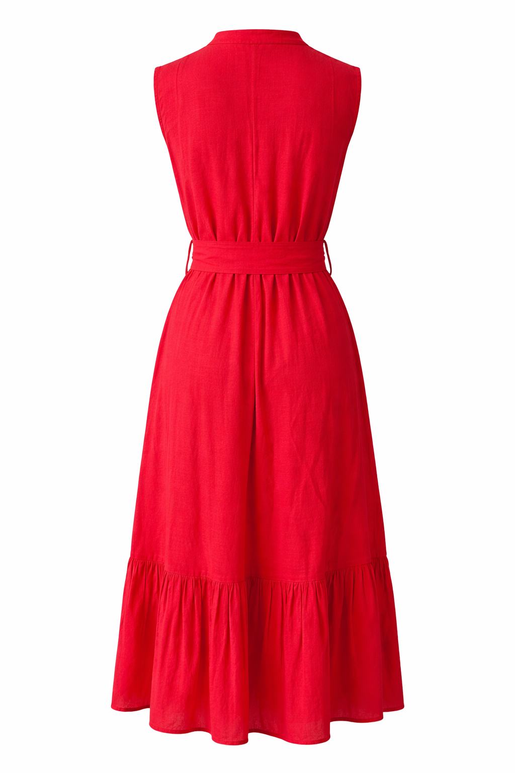 Sleeveless cotton midi dress with subtle mandarin collar