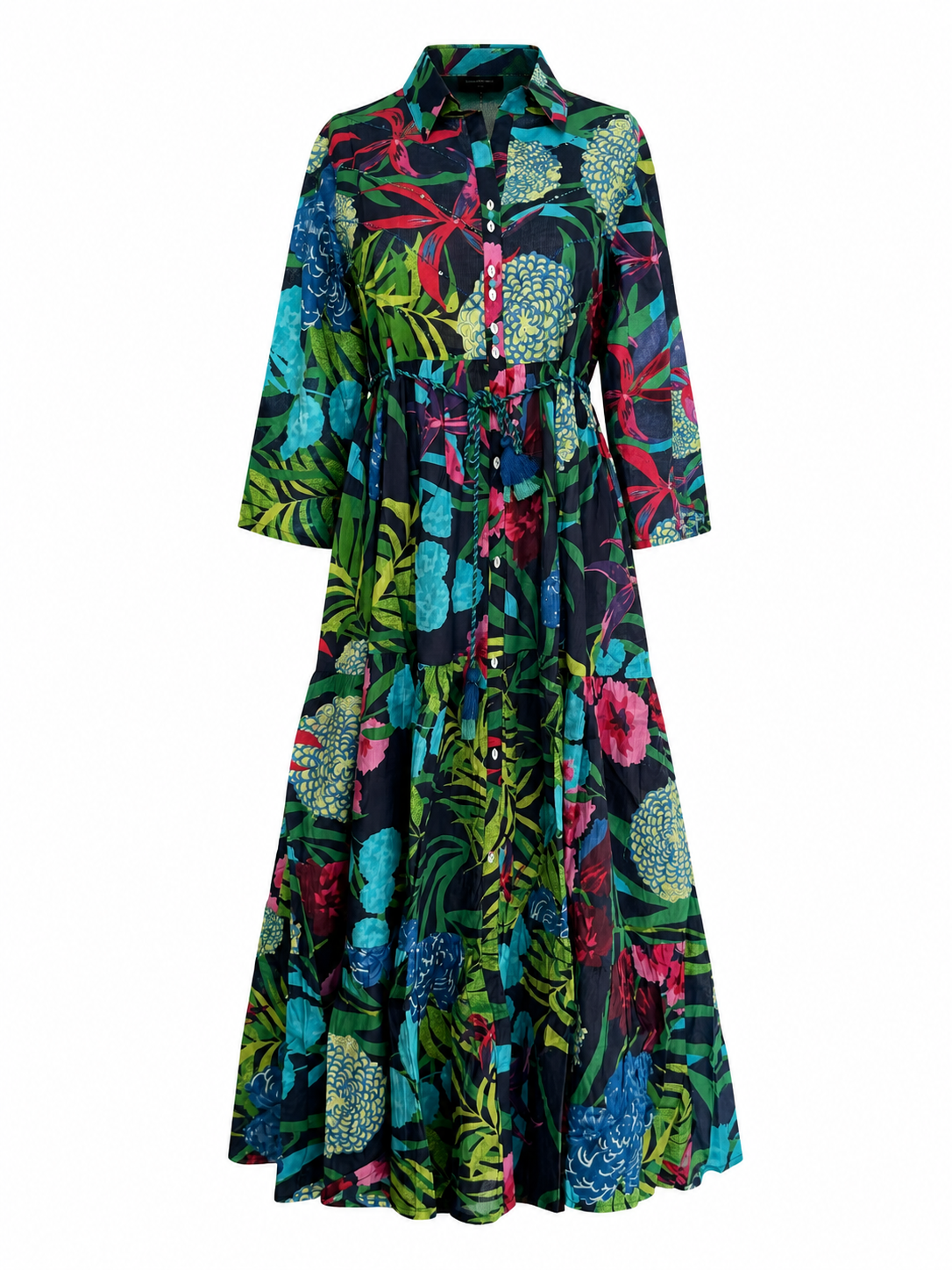 Floral Tropical Print Maxi Dress | Women's Boho Summer Shirt Dress | Vacation Dress
