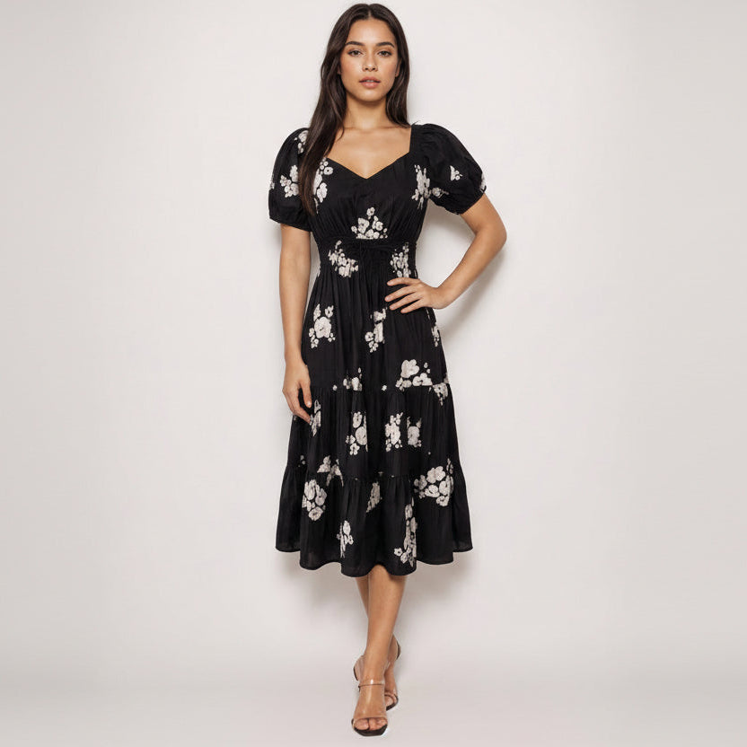 Modern v neckline button down midi dress
