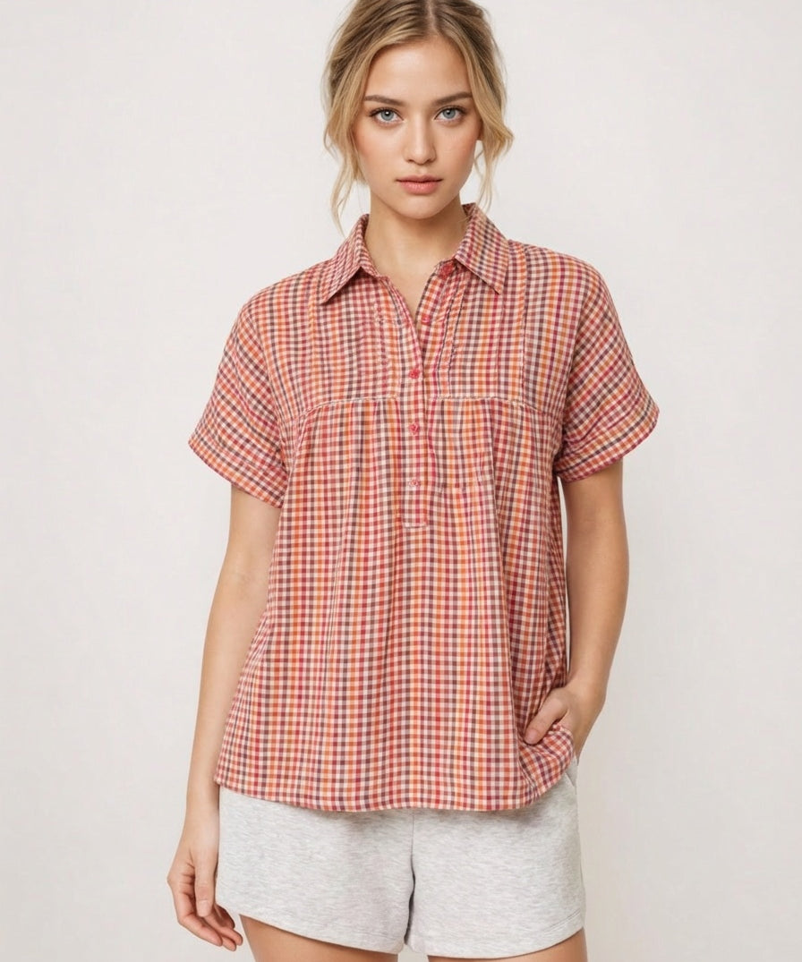 Multi colored plaid handwoven cotton shirt dress