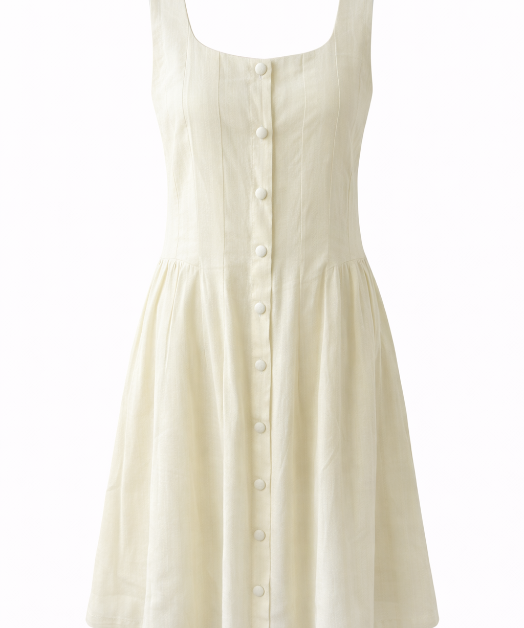 White sleeveless dress with button