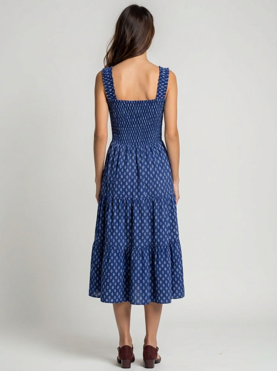 navyblue color printed style dress two steps long