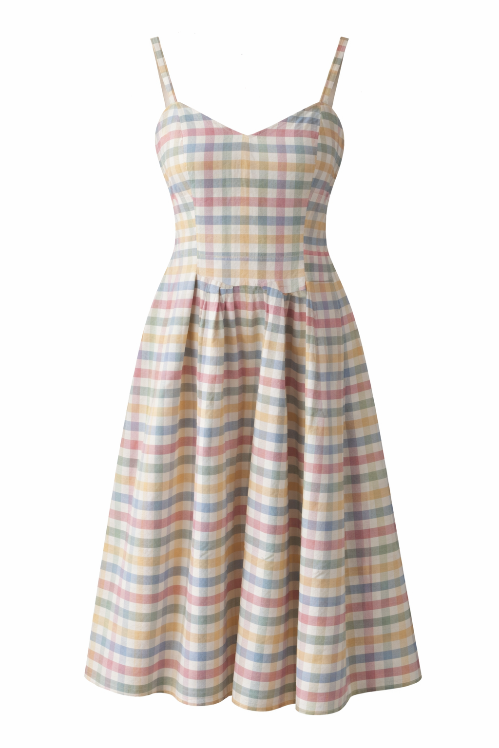 Pastel check cotton dobby tea length dress