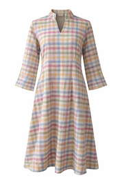 Plaid dress with 3/4 sleeves on a white background