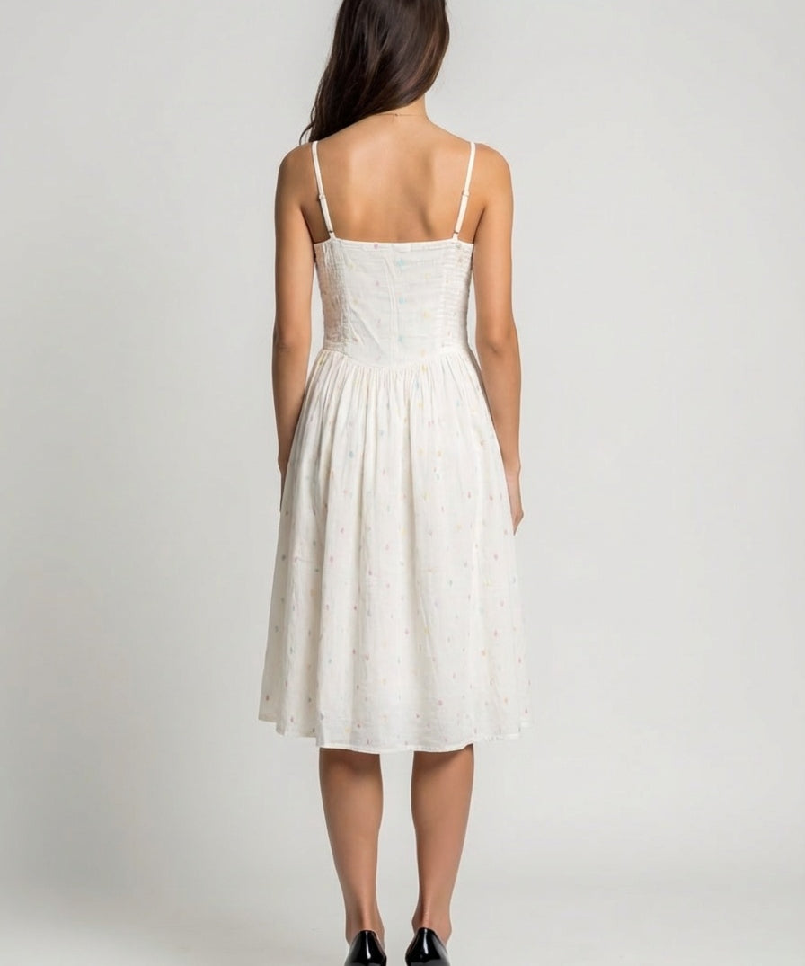Cream midi dress with pastel diamond embroidery