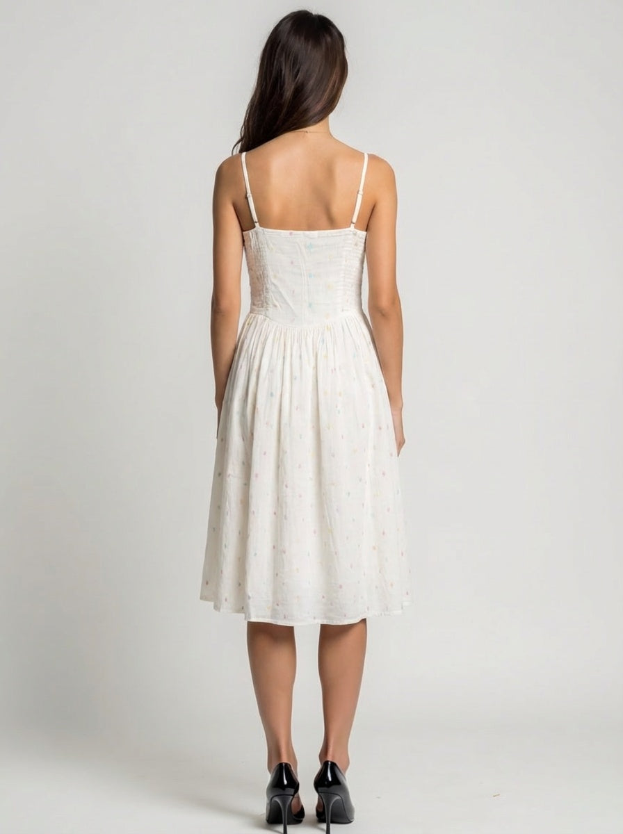 Cream midi dress with pastel diamond embroidery