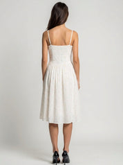Cream midi dress with pastel diamond embroidery