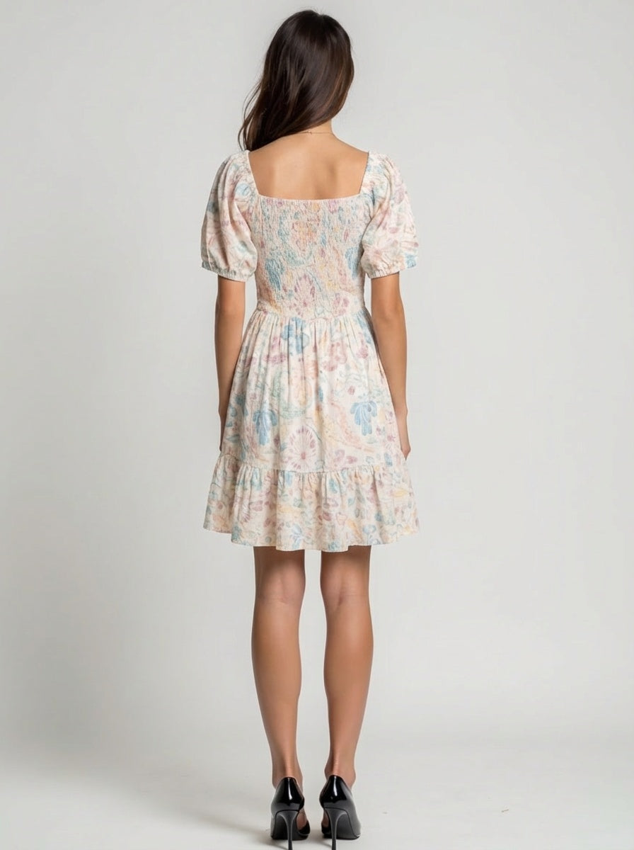 otton dobby midi dress with square neckline