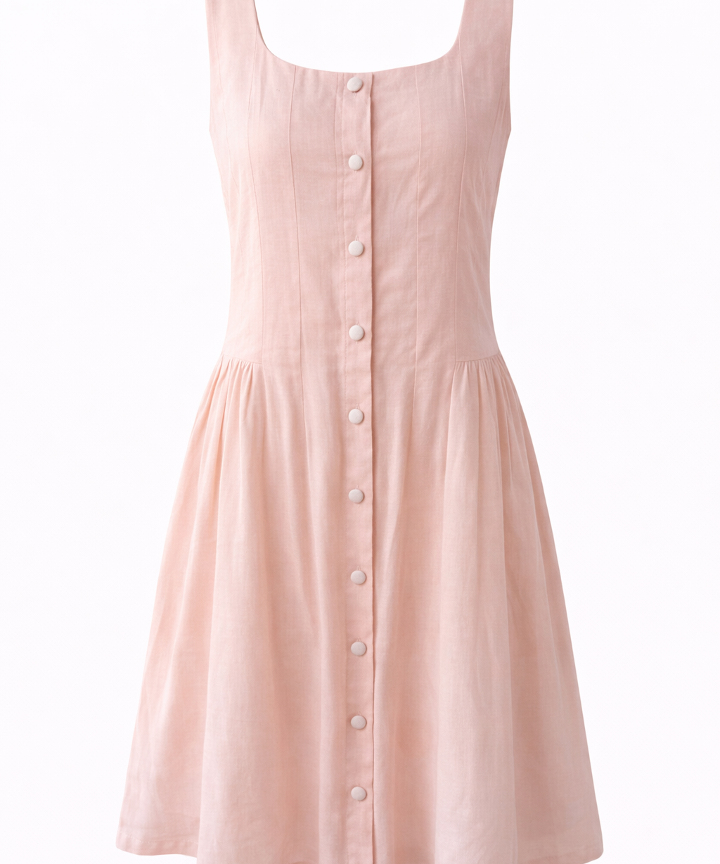 Pink sleeveless dress with buttons mini dress women