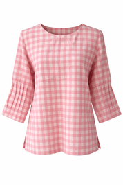 Pink and white checkered blouse on a white background