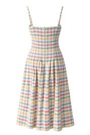Gingham cotton midi dress with soft pleated skirt