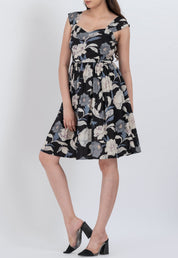 Chic floral puff sleeve dress with square neck, perfect for any occasion