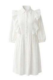 White dress with ruffled sleeves on a white background