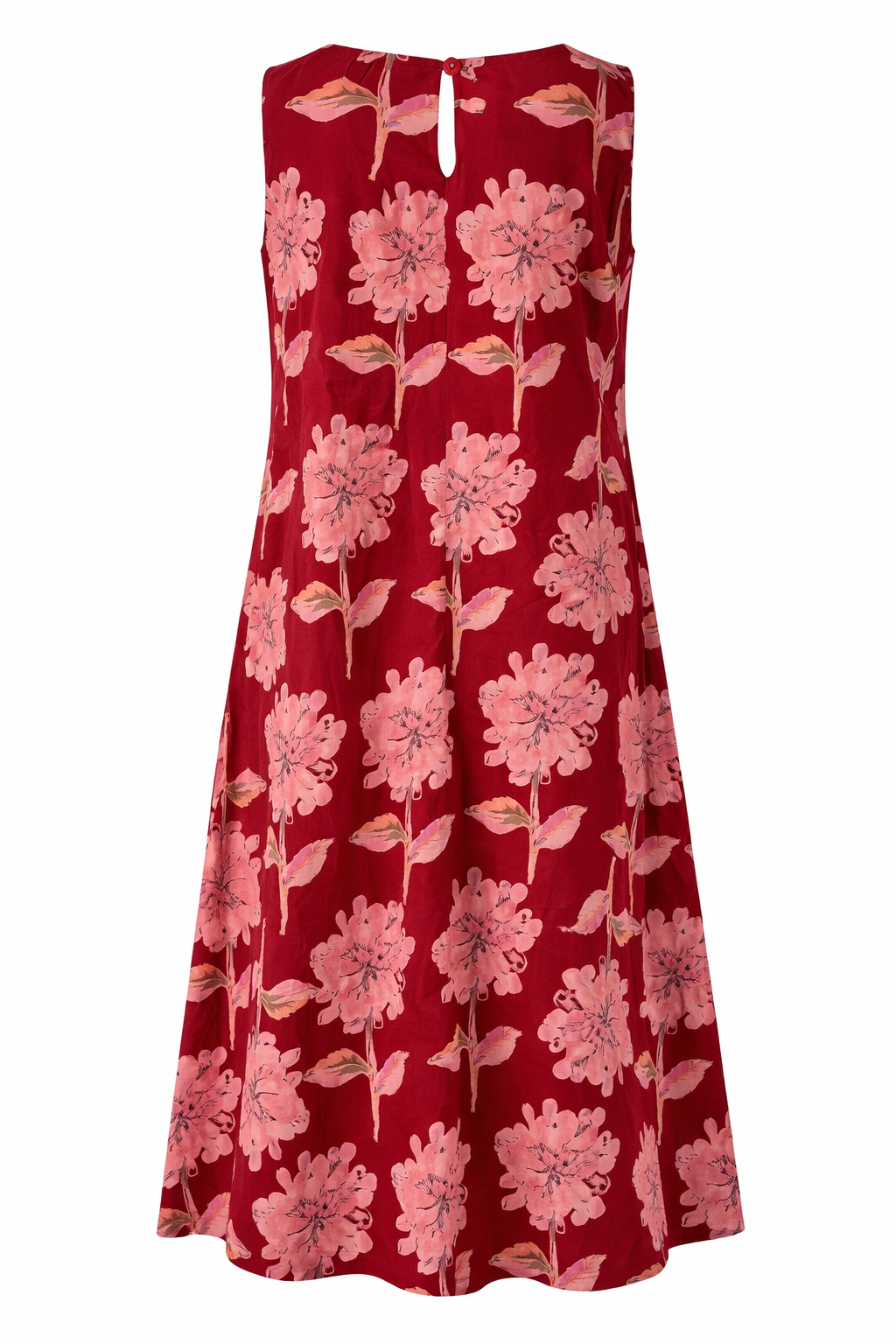 Red Above knee A-line cotton dress with all-over floral print