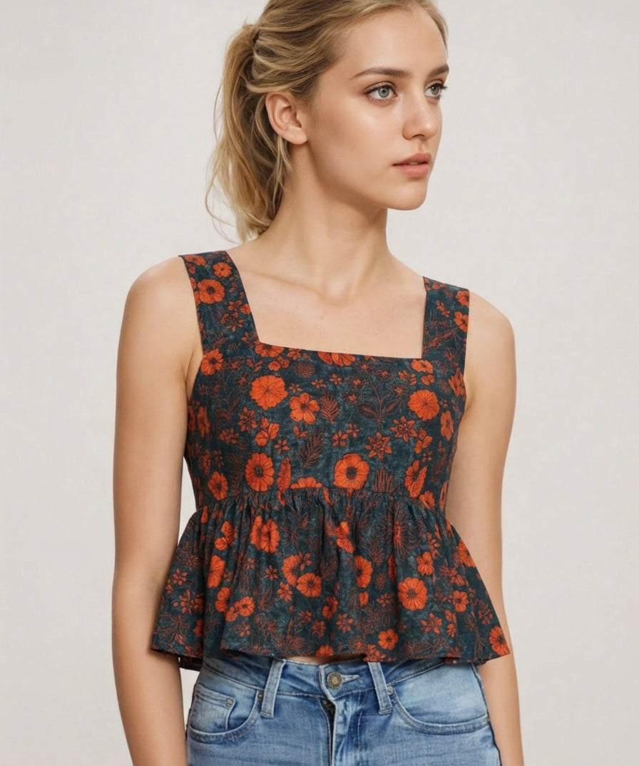 Handloom Cotton Printed Peplum Top