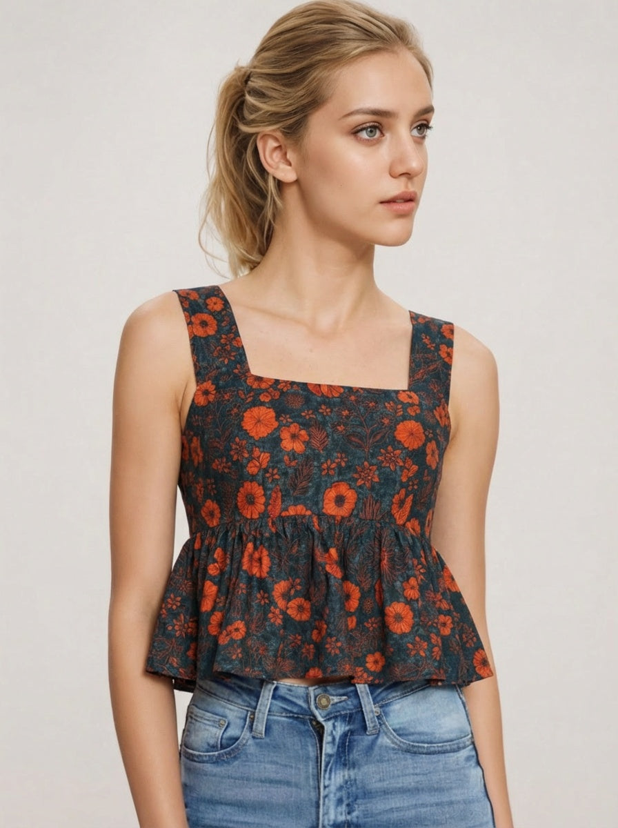 Handloom Cotton Printed Peplum Top