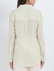 Elegant grid check print button-up shirt with long sleeves