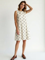 Relaxed fit mustard yellow cotton dobby midi dress with geometric print