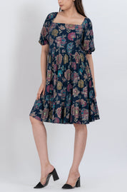Feminine floral puff sleeve mini dress with flowy fit