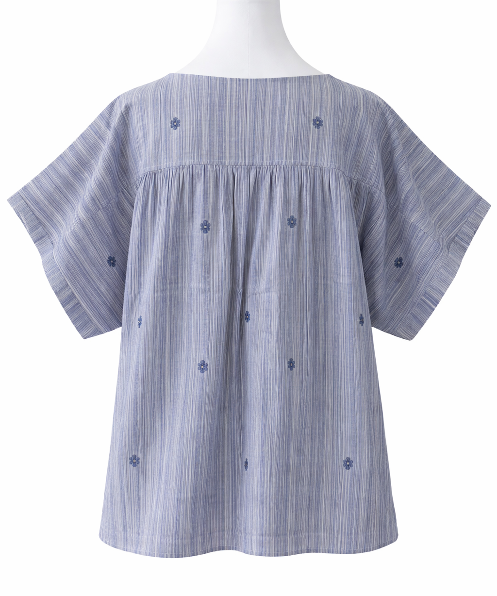 Blue and white striped blouse shirt