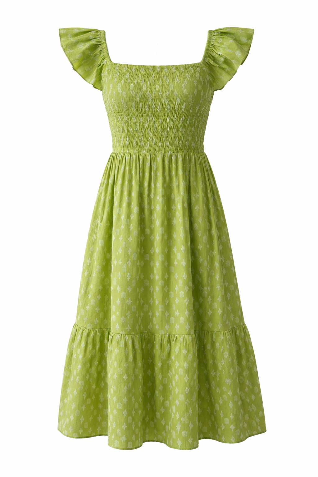 Cotton midi dress with dramatic ruffled cap sleeves