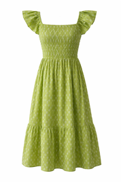 Cotton midi dress with dramatic ruffled cap sleeves