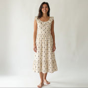 Ruffled scoop neck sleeveless romantic midi dress
