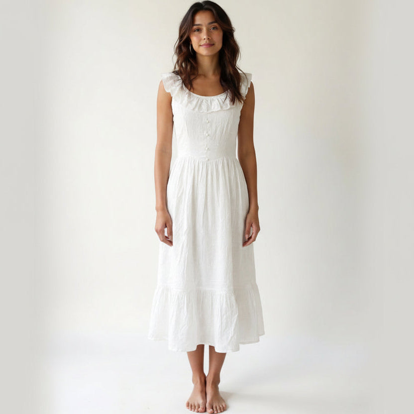 Ruffled scoop neck sleeveless midi dress for women