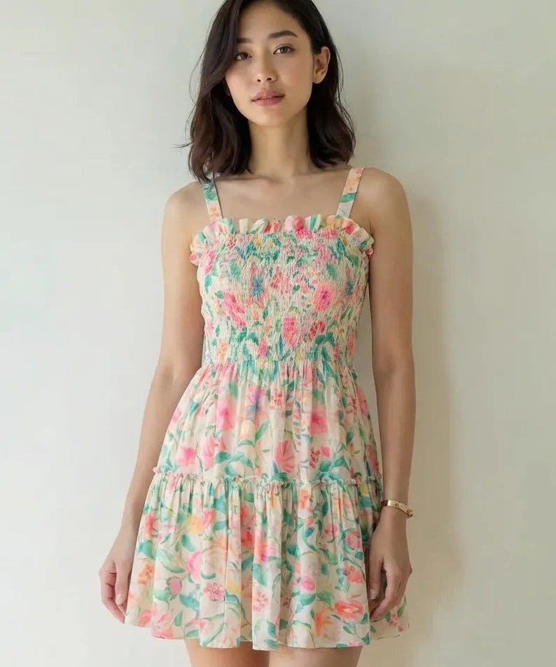 Woman wear a floral dress outfit of the day