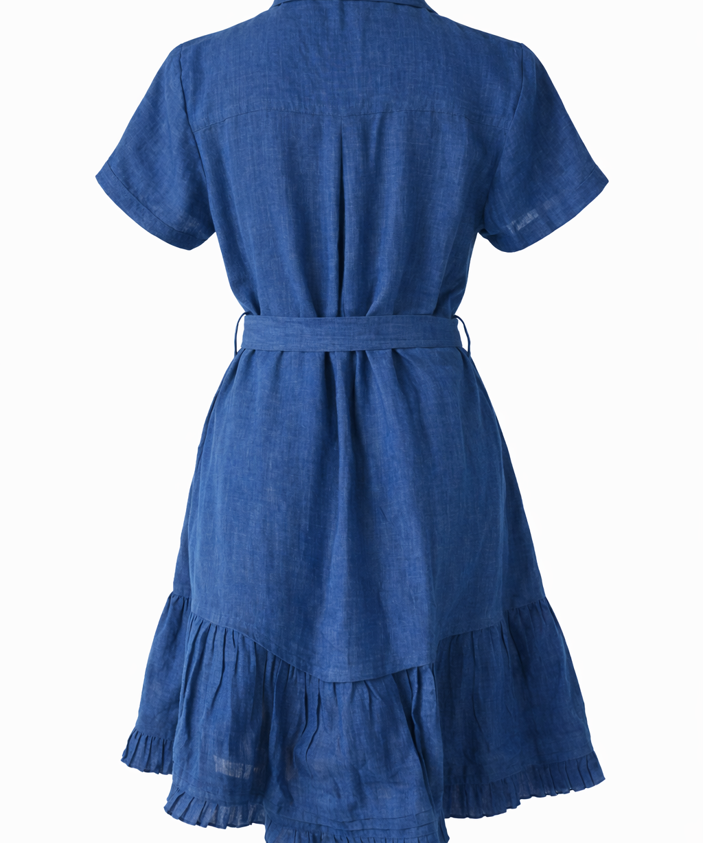 Blue dress with a belt 