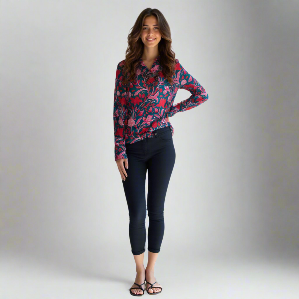 boho inspired silk floral blouse