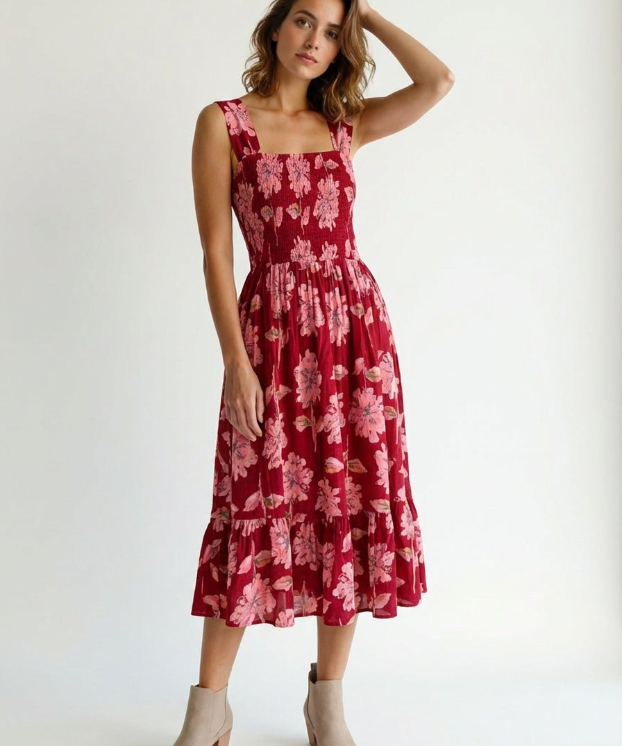 female sleeveless strap dress red