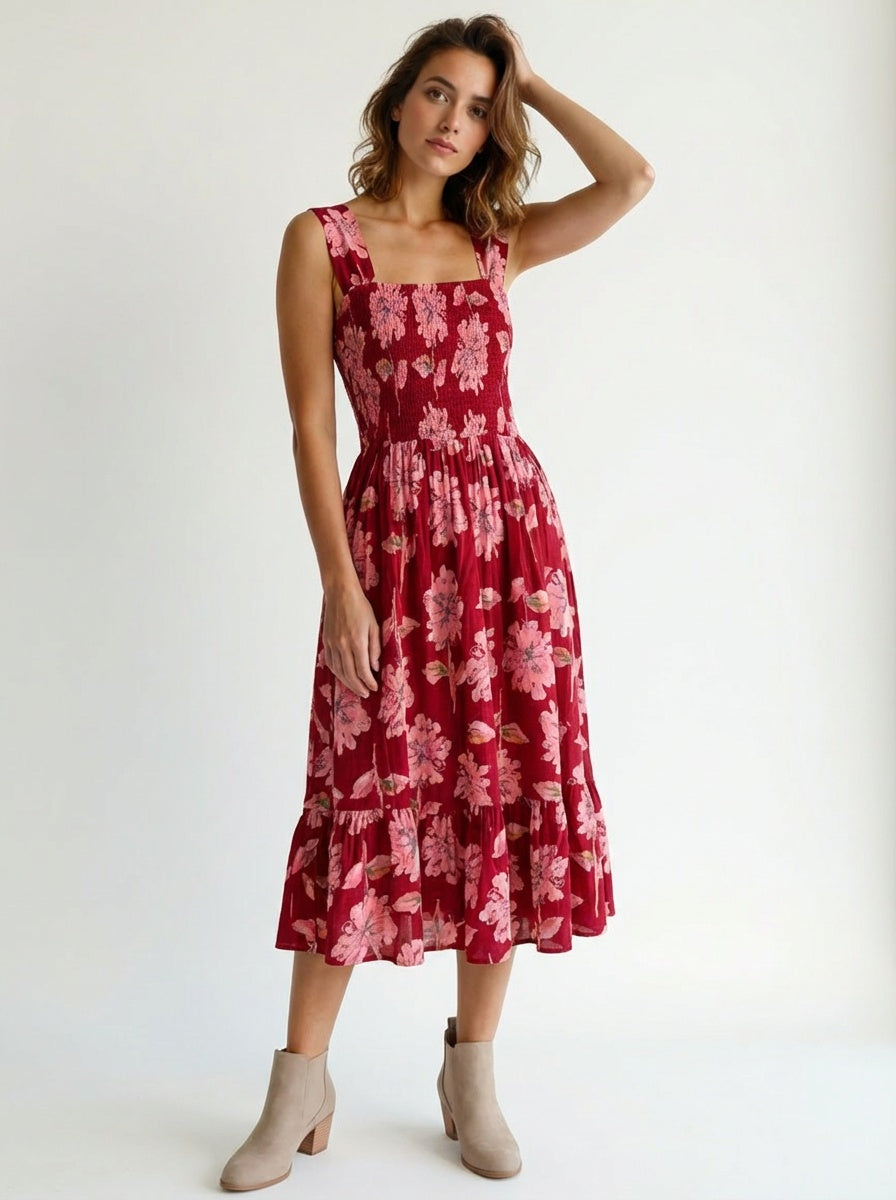 female sleeveless strap dress red