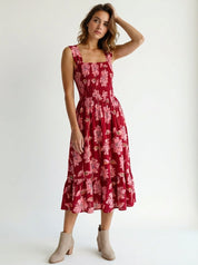 female sleeveless strap dress red
