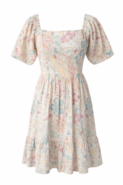 Floral cotton midi dress with fully smocked bodice front