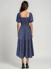 Midi dress with elasticated smocked waist and tie detail