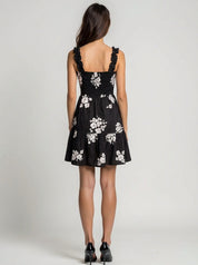 V neck floral print sleeveless mini dress