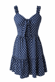 Blue patterned dress with ruffled straps elastic