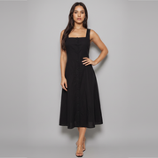 Minimalist Sleeveless A-Line Cotton Midi Dress