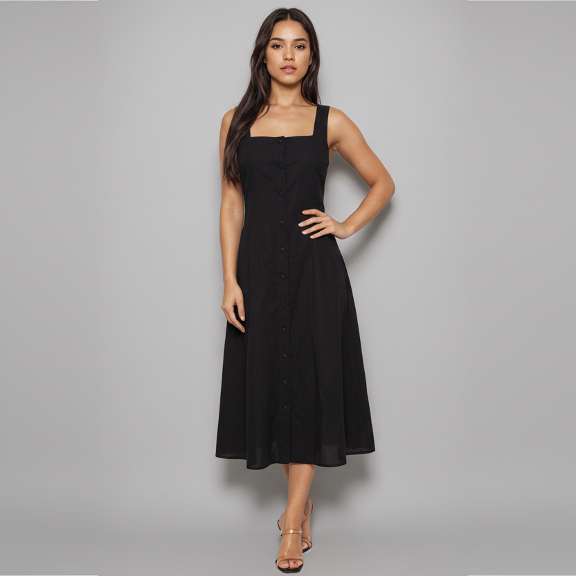 Minimalist Sleeveless A-Line Cotton Midi Dress