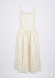 Cream cotton midi dress with structured square neckline