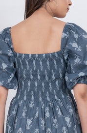 Square neck puff sleeve floral dress with a relaxed, feminine design
