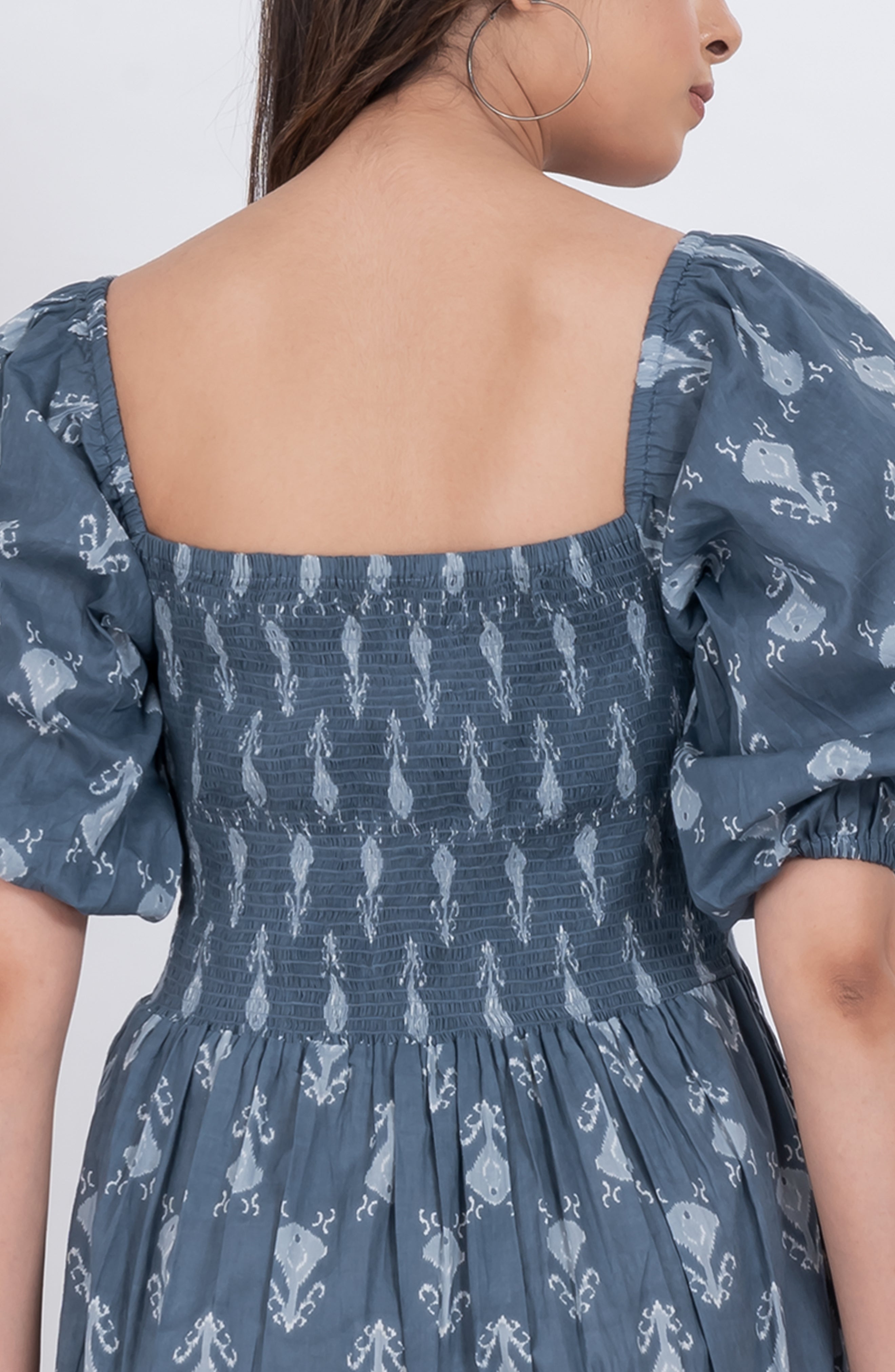 Square neck puff sleeve floral dress with a relaxed, feminine design