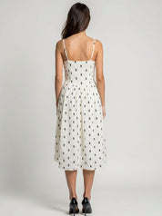 Square neck cotton midi dress with navy geometric print