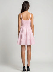 Cotton mini dress with square neckline and vertical stripe design