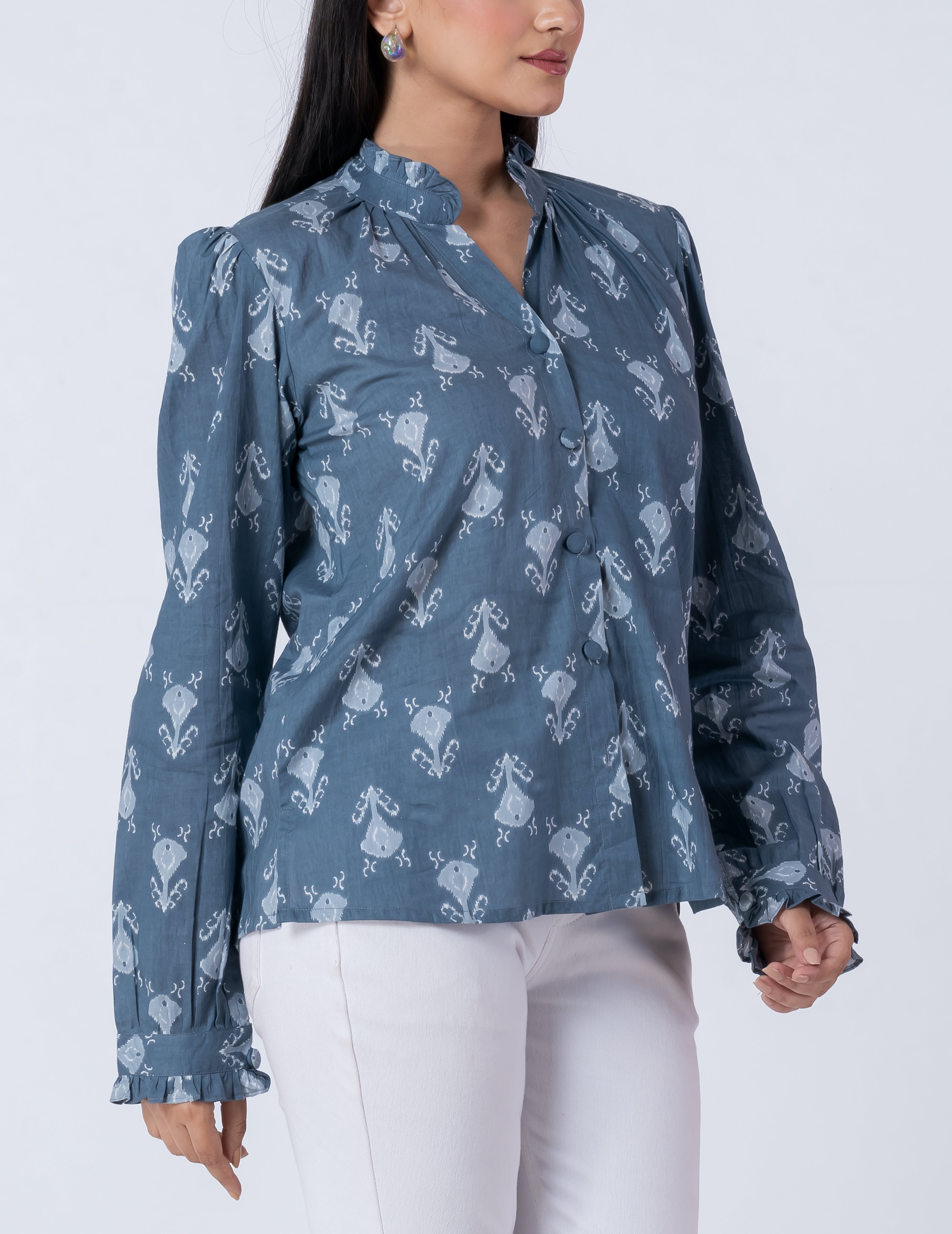 Boho blouse with mandarin collar and buttons