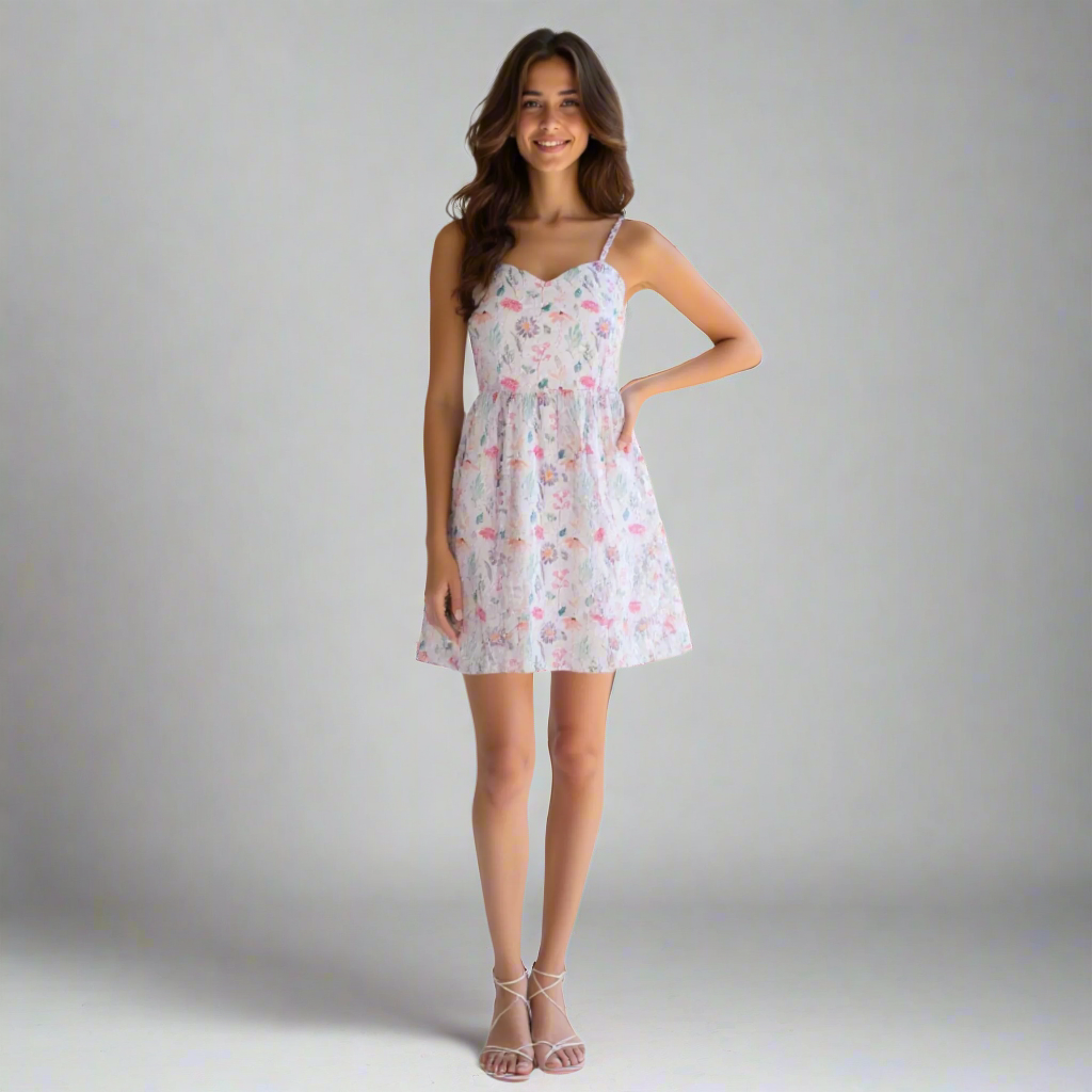 Stylish floral cotton mini dress with adjustable straps