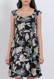Stylish square neck floral dress with puff sleeves and relaxed A-line fit